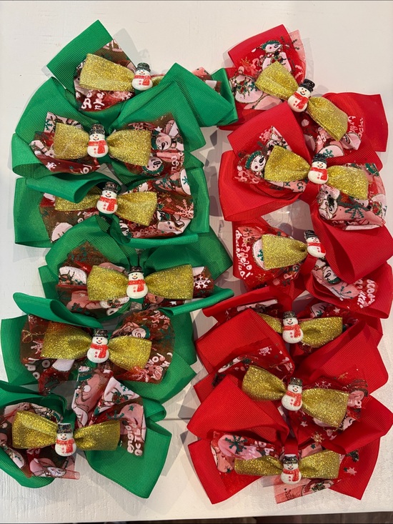 Other - Kids Holiday Hair Bows with Snowman Accent - Red & Green Set of 12